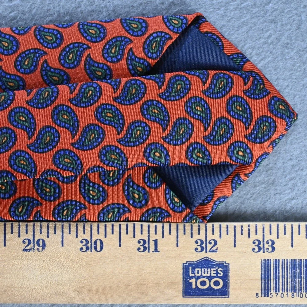 Polo Ralph Lauren Mens Vintage Paisley Silk Tie One Size Orange Blue Italy‎